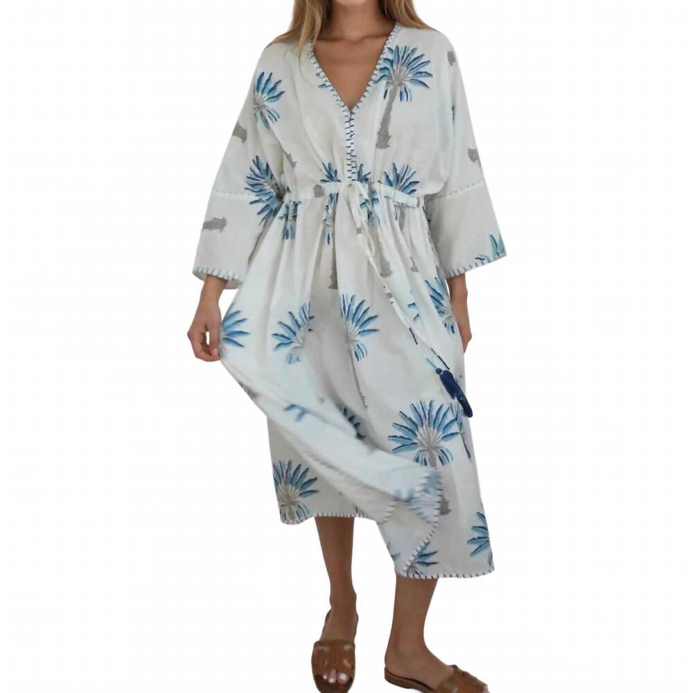 NEW NIBI MTK rio kaftan dress in blue palms